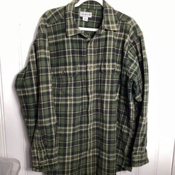 Carhartt Mens Workwear Button Down Plaid Flannel Shirt Sz 2XL Green Thick - Picture 1 of 7